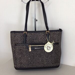 SPARTINA 449 AVERY ( LOLIELE ) BLACK GRAY HERRINGBONE LEATHER TRIM NWT